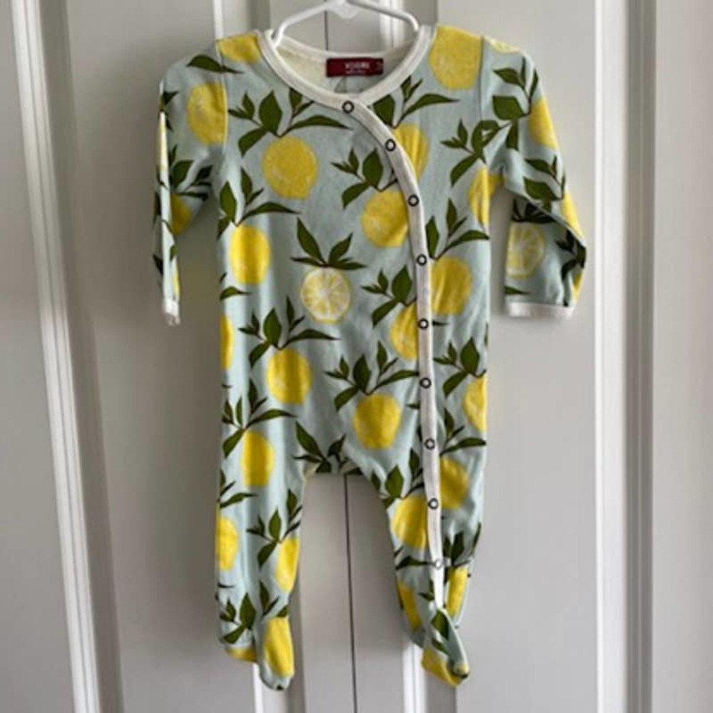 Milk Barn Lemon Organic Cotton Snap Footed Romper 3-6M